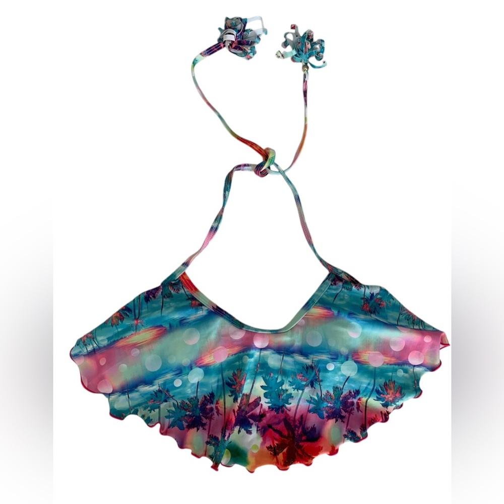 OP Halter Bikini Top Juniors Size M (7-9) Ruffled Removable Pads Tassel Tie - Picture 1 of 14